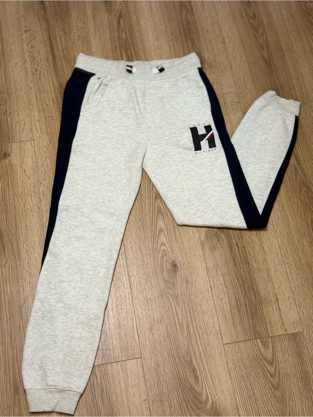 Tommy Hilfiger Kids Gray Joggers with Navy Side Stripes